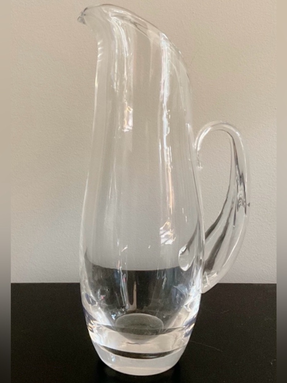 Steuben Signed Crystal Pitcher #8077 Lloyd Atkins Split Handle Art Glass MCM